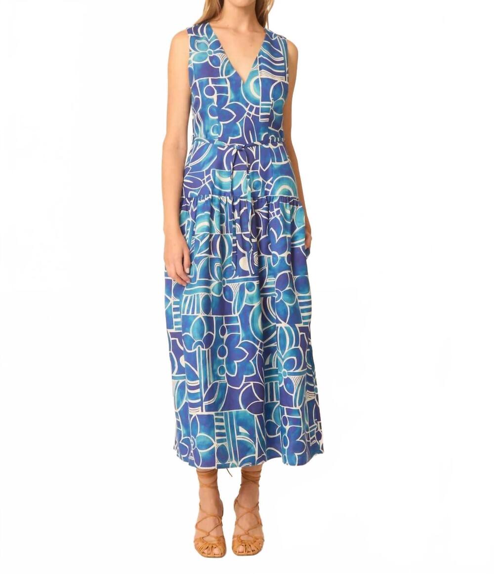 NEW GILNER FARRAR beatriz midi dress in mykonos print